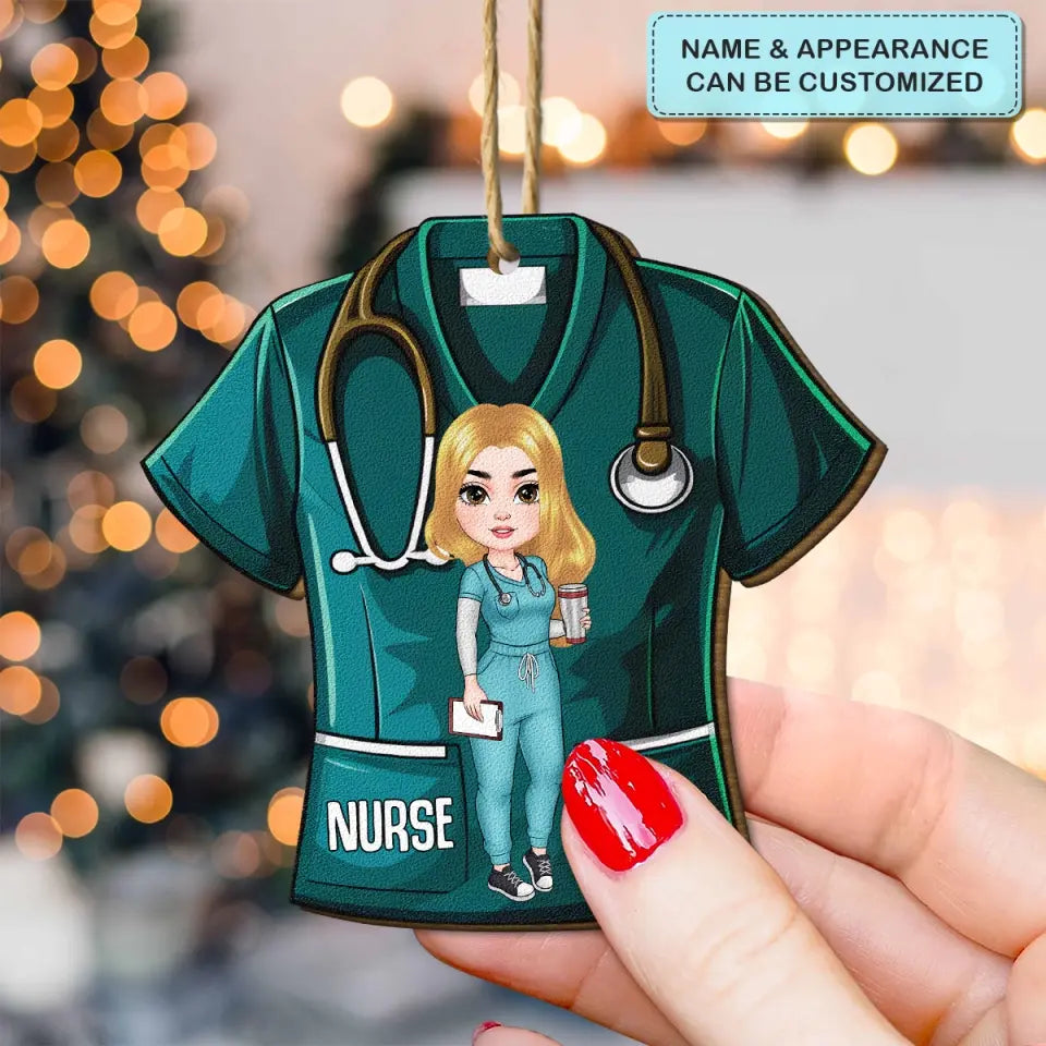Nurse Scrubs - Personalized Custom Wood Ornament - Nurse's Day, Appreciation, Christmas Gift For Nurse