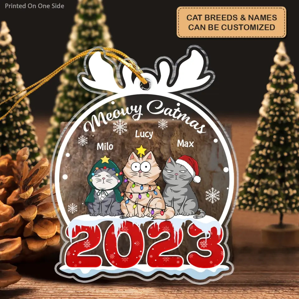 Meowy Catmas 2023 - Personalized Custom Mica Ornament - Christmas Cat Funny - Gift For Cat Mom, Cat Dad, Cat Lover, Cat Owner