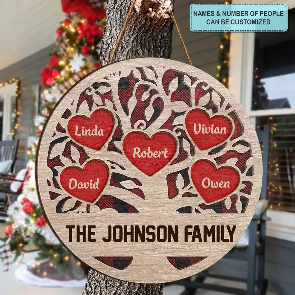 Family Tree Love - Personalized Custom Door Sign - Christmas Gift For Family Members