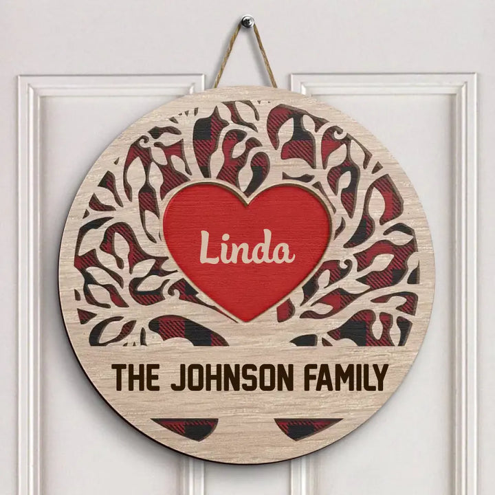 Family Tree Love - Personalized Custom Door Sign - Christmas Gift For Family Members