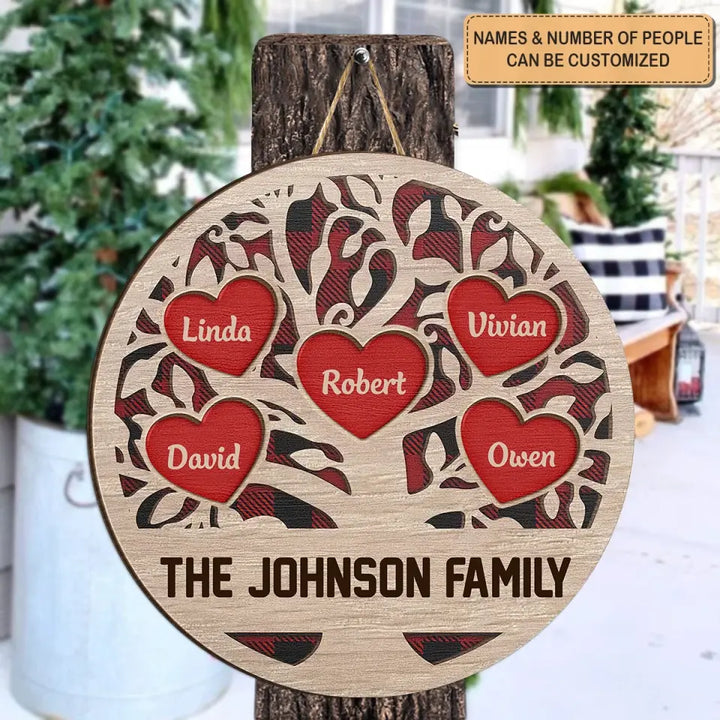 Family Tree Love - Personalized Custom Door Sign - Christmas Gift For Family Members