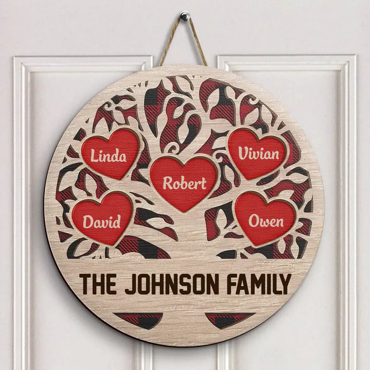 Family Tree Love - Personalized Custom Door Sign - Christmas Gift For Family Members