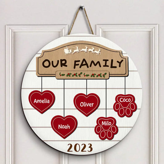 Our Family Christmas 2023 - Personalized Custom Door Sign - Christmas Gift For Mom, Dad, Grandma, Grandpa, Family Members