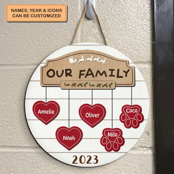 Our Family Christmas 2023 - Personalized Custom Door Sign - Christmas Gift For Mom, Dad, Grandma, Grandpa, Family Members