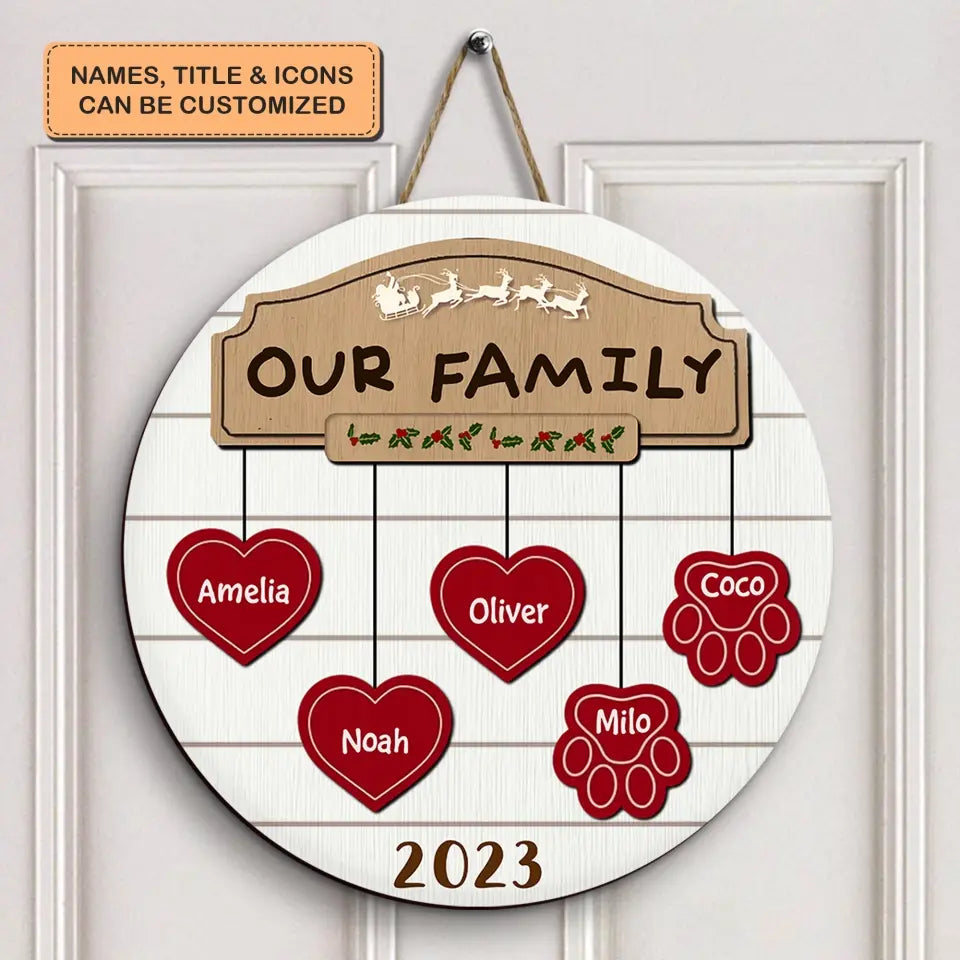 Our Family Christmas 2023 - Personalized Custom Door Sign - Christmas Gift For Mom, Dad, Grandma, Grandpa, Family Members