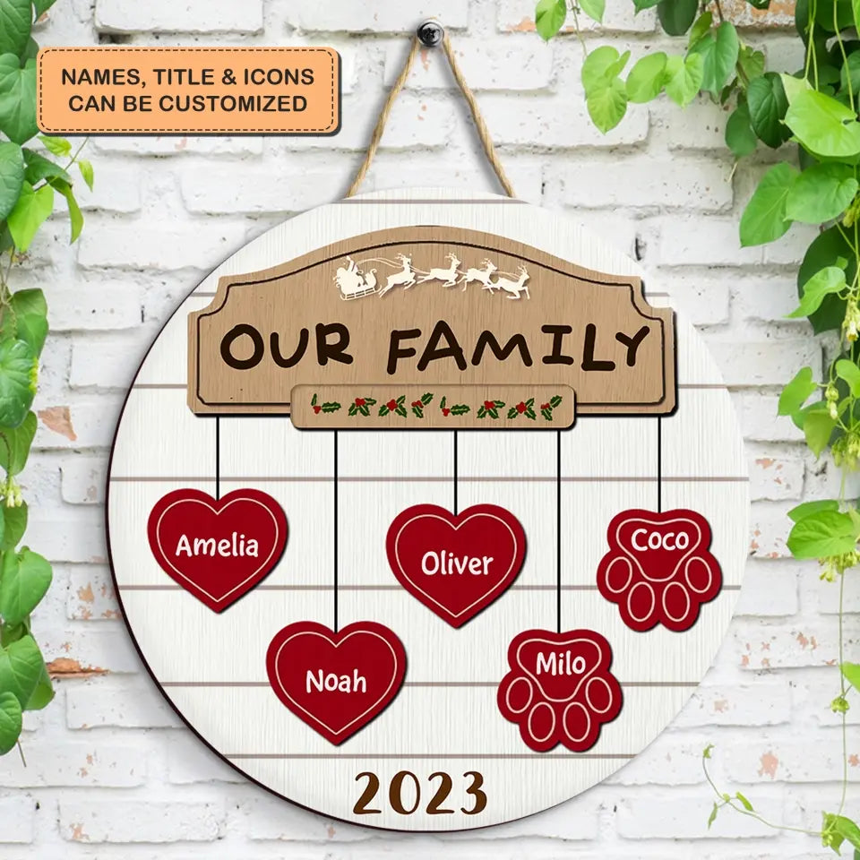 Our Family Christmas 2023 - Personalized Custom Door Sign - Christmas Gift For Mom, Dad, Grandma, Grandpa, Family Members