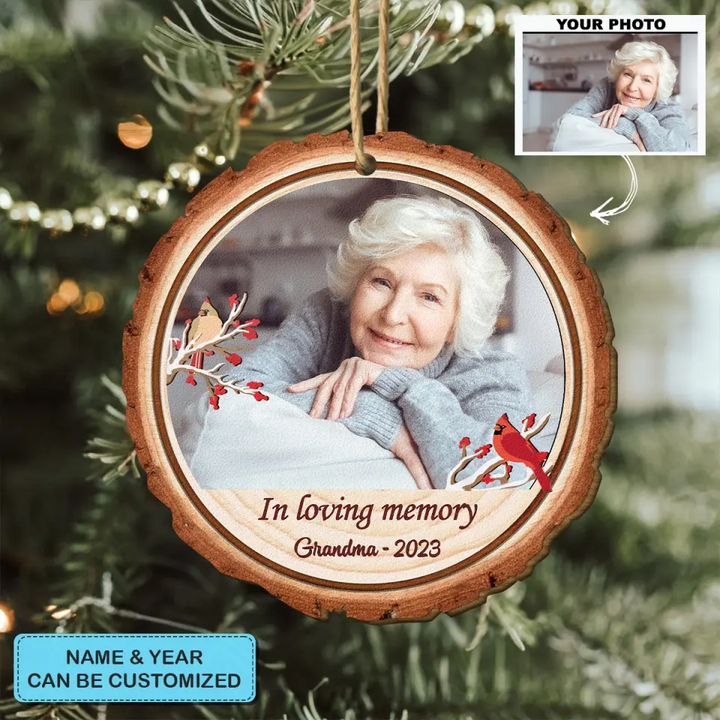 In Loving Memory Of Custom Photo - Personalized Custom Wood Ornament - Christmas, Memorial Gift For Family Members