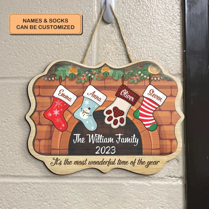 It's The Most Wonderful Time Of The Year - Personalized Custom Door Sign - Christmas Gift For Family Members