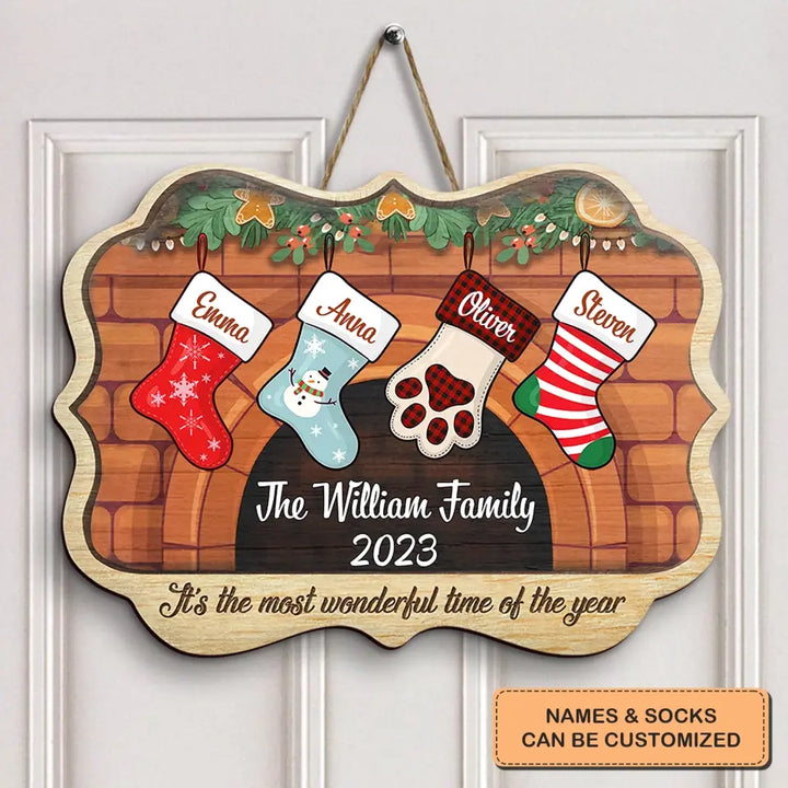 It's The Most Wonderful Time Of The Year - Personalized Custom Door Sign - Christmas Gift For Family Members