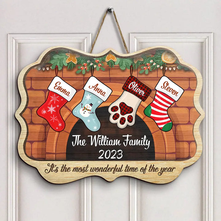 It's The Most Wonderful Time Of The Year - Personalized Custom Door Sign - Christmas Gift For Family Members