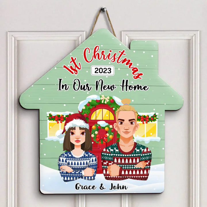 1st Christmas In Our Home - Personalized Custom Doorsign - Christmas Gift For Couple, Wife, Husband