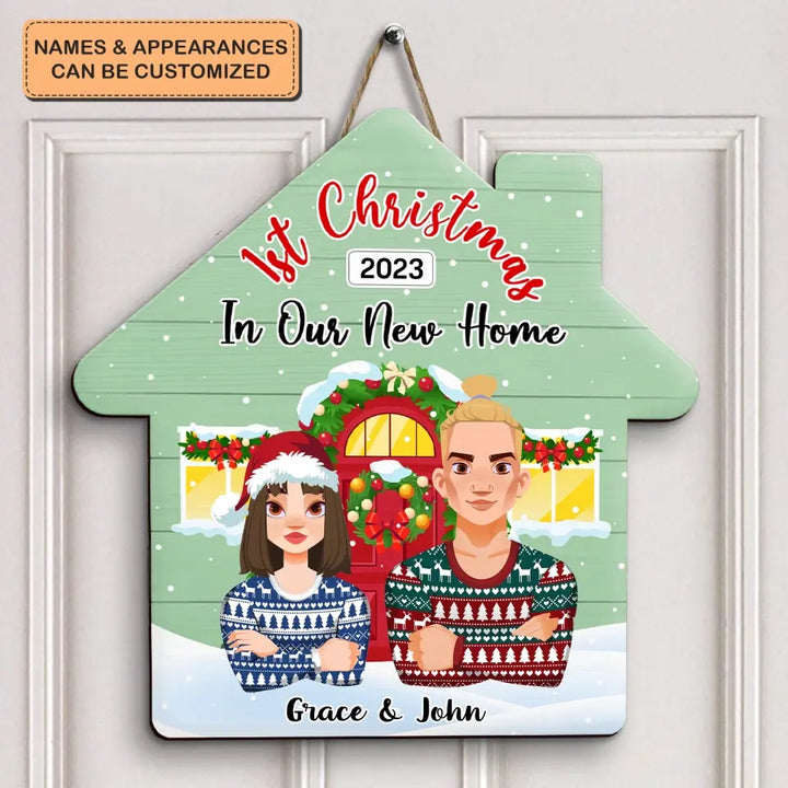 1st Christmas In Our Home - Personalized Custom Doorsign - Christmas Gift For Couple, Wife, Husband