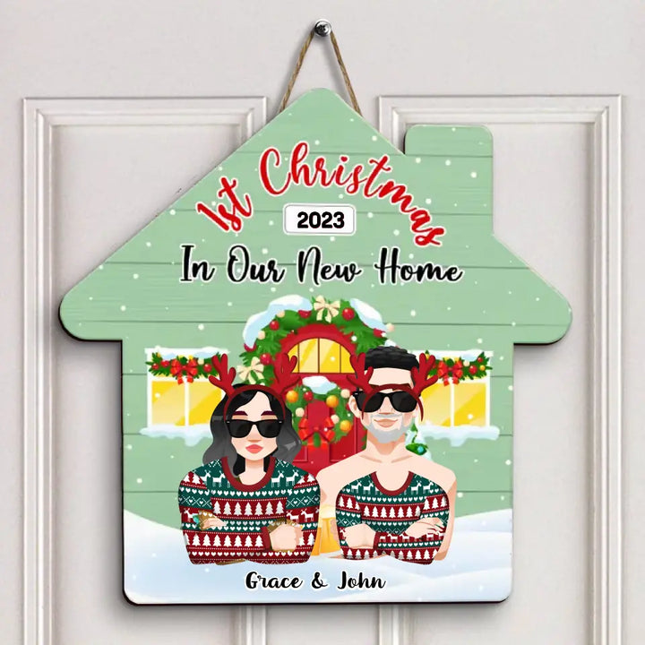 1st Christmas In Our Home - Personalized Custom Doorsign - Christmas Gift For Couple, Wife, Husband