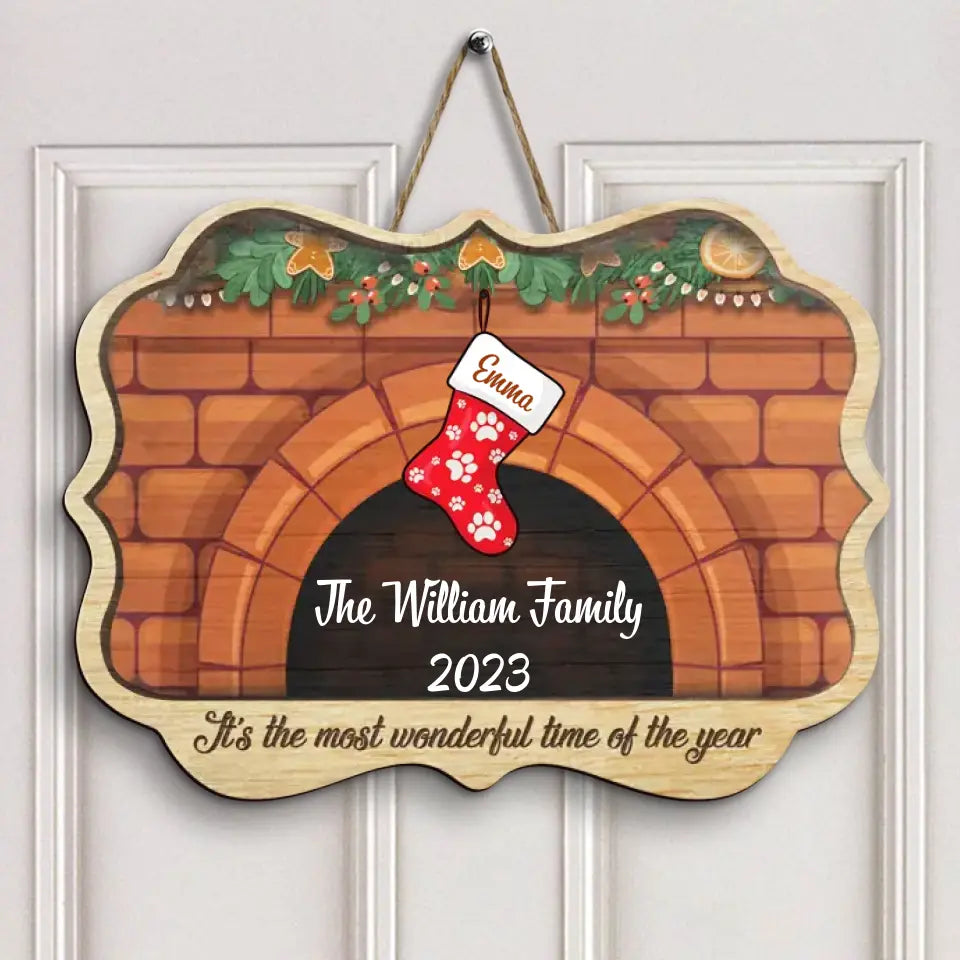 It's The Most Wonderful Time Of The Year - Personalized Custom Door Sign - Christmas Gift For Family Members