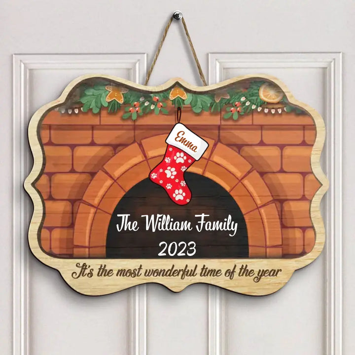 It's The Most Wonderful Time Of The Year - Personalized Custom Door Sign - Christmas Gift For Family Members