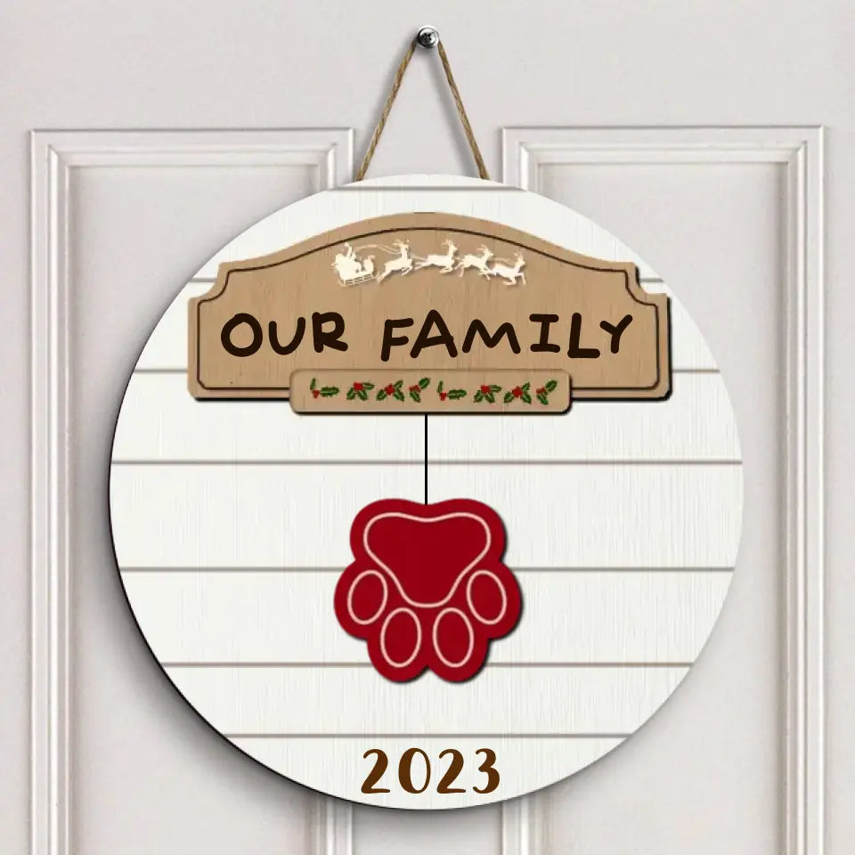Our Family Christmas 2023 - Personalized Custom Door Sign - Christmas Gift For Mom, Dad, Grandma, Grandpa, Family Members