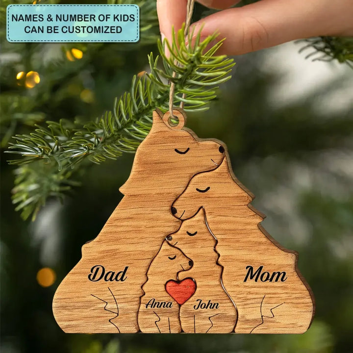 Wolf Family - Personalized Custom Wood Ornament - Christmas Gift For Family Members