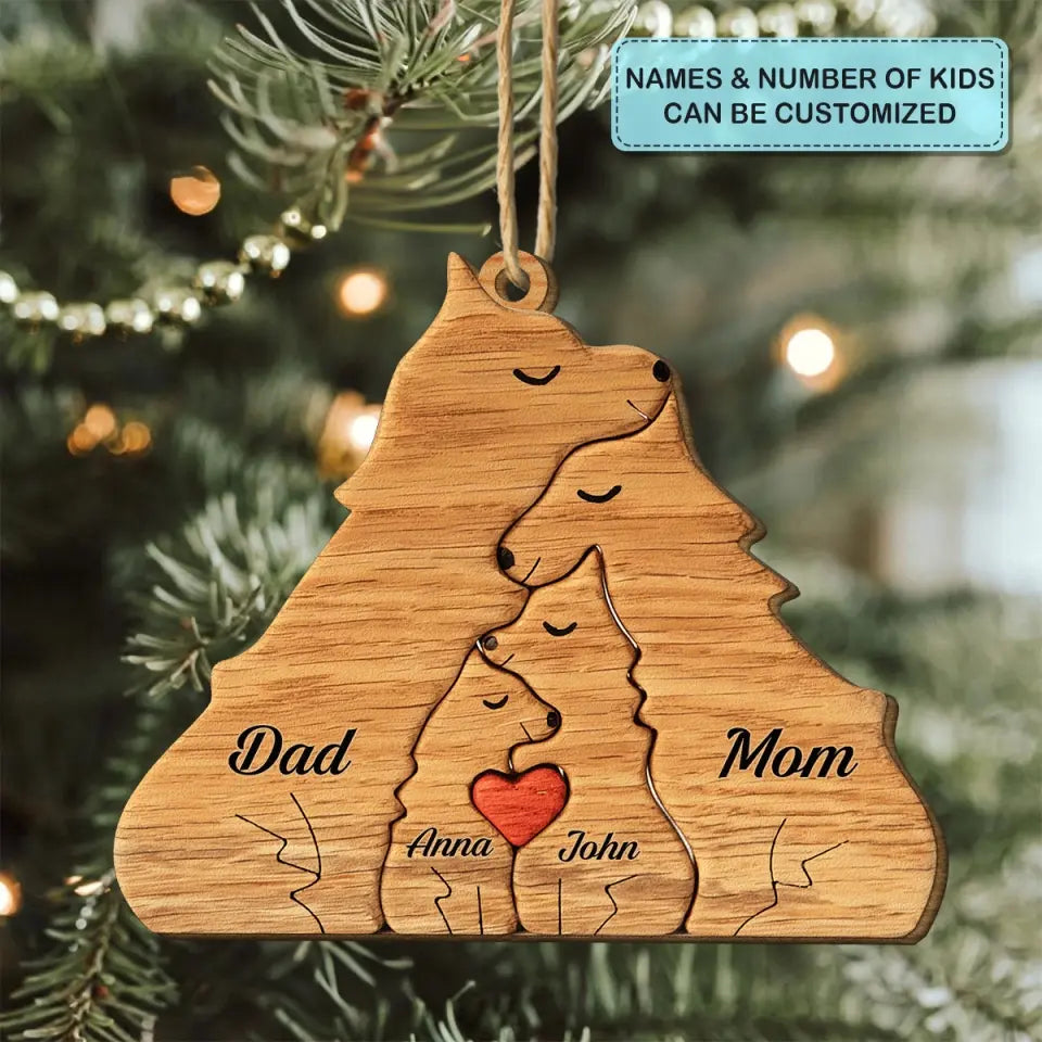 Wolf Family - Personalized Custom Wood Ornament - Christmas Gift For Family Members