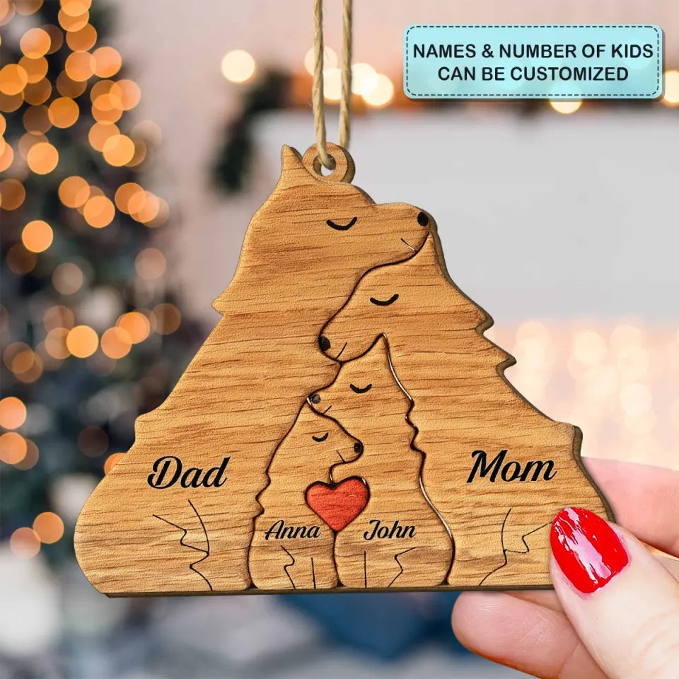 Wolf Family - Personalized Custom Wood Ornament - Christmas Gift For Family Members