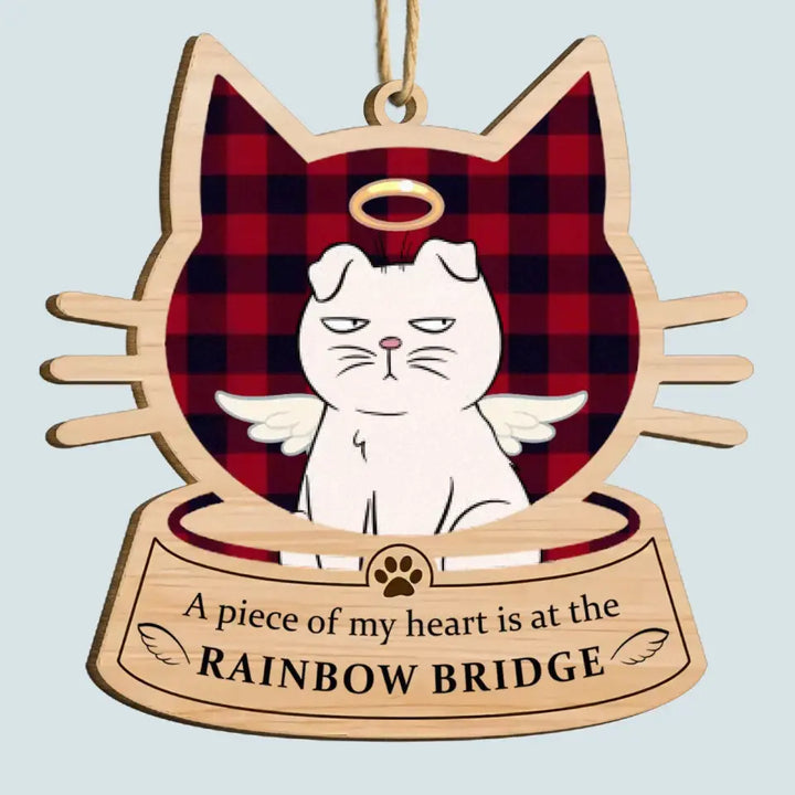 A Piece Of My Hearts Is At The Rainbow Bridge - Personalized Custom Wood Ornament - Christmas, Memorial Gift For Cat Mom, Cat Dad, Cat Lover, Cat Owner