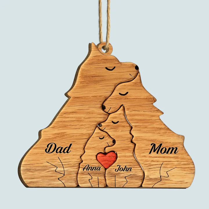 Wolf Family - Personalized Custom Wood Ornament - Christmas Gift For Family Members