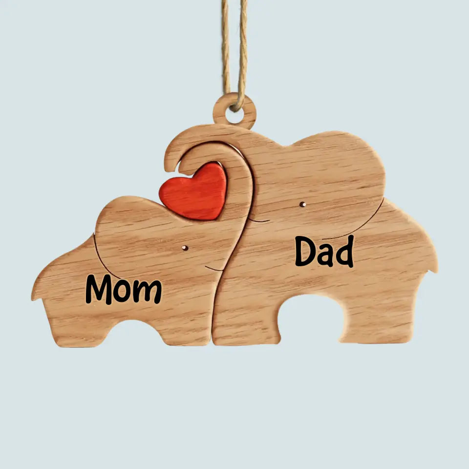 Elephant Family - Personalized Custom Wood Ornament - Christmas Gift For Family Members