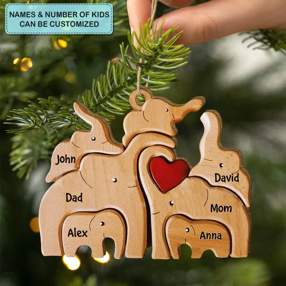 Elephant Family - Personalized Custom Wood Ornament - Christmas Gift For Family Members