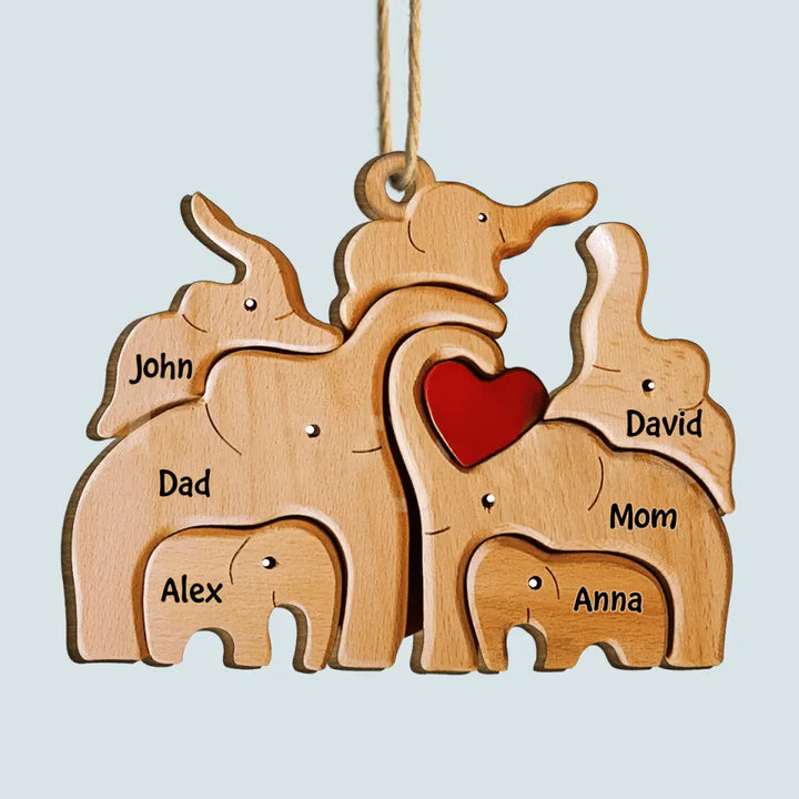 Elephant Family - Personalized Custom Wood Ornament - Christmas Gift For Family Members