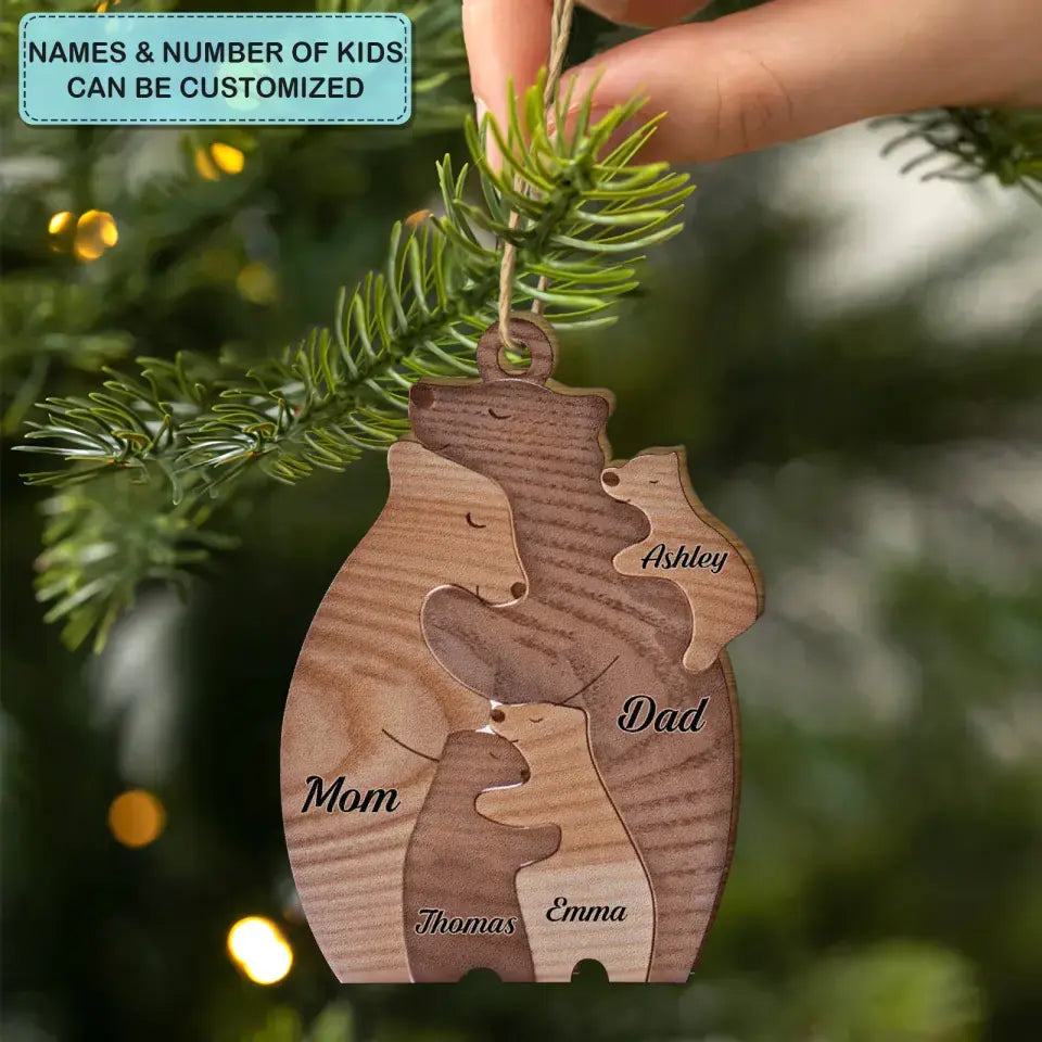 Bear Family - Personalized Custom Wood Ornament - Christmas Gift For Family Members