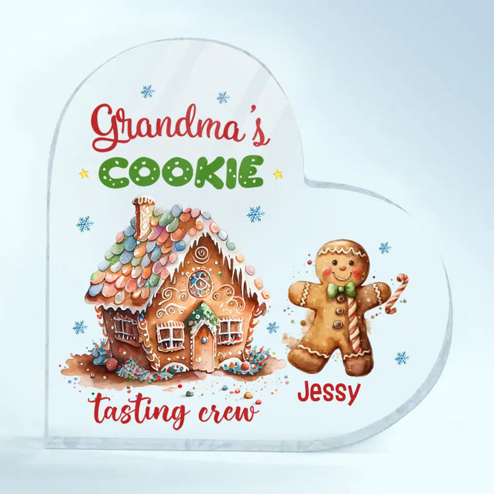 Grandma's Cookie Tasting Crew - Personalized Custom Heart-shaped Acrylic Plaque - Christmas Gift For Grandma, Mom, Family Members