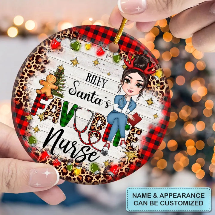 Santa's Favorite Nurse - Personalized Custom Ceramic Ornament - Nurse's Day, Appreciation, Christmas Gift For Nurse