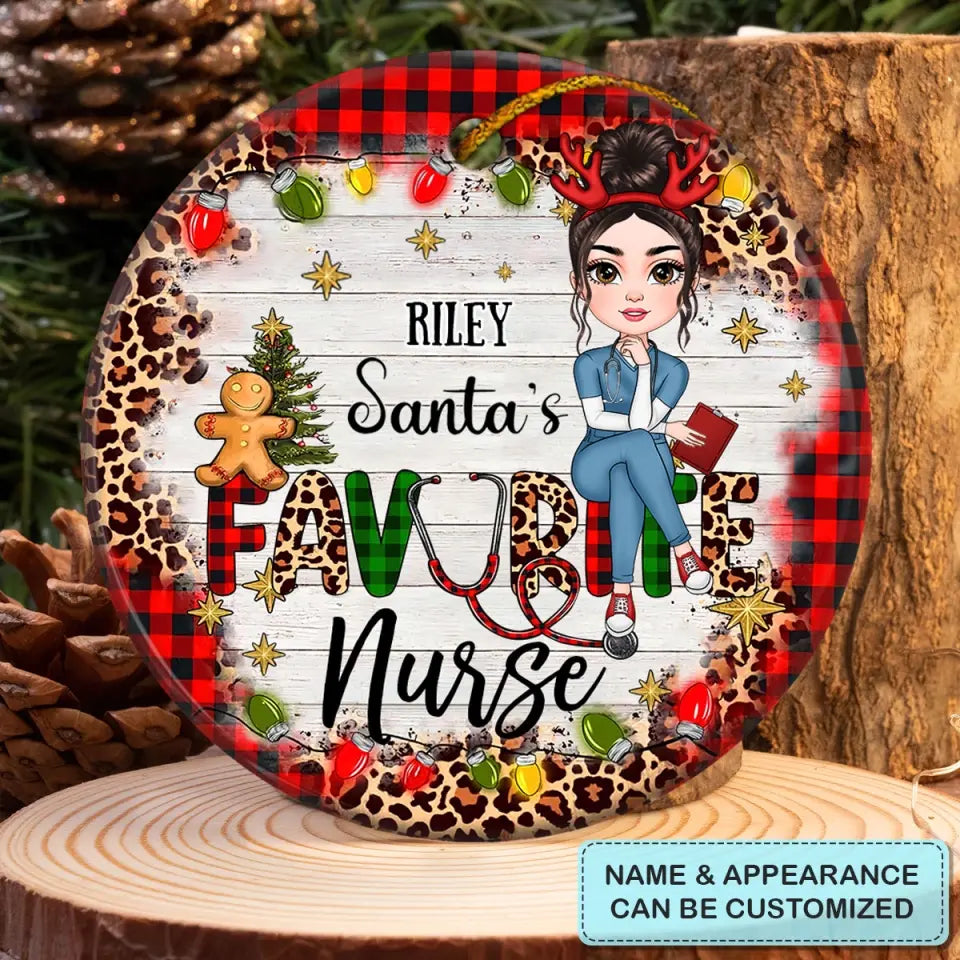 Santa's Favorite Nurse - Personalized Custom Ceramic Ornament - Nurse's Day, Appreciation, Christmas Gift For Nurse