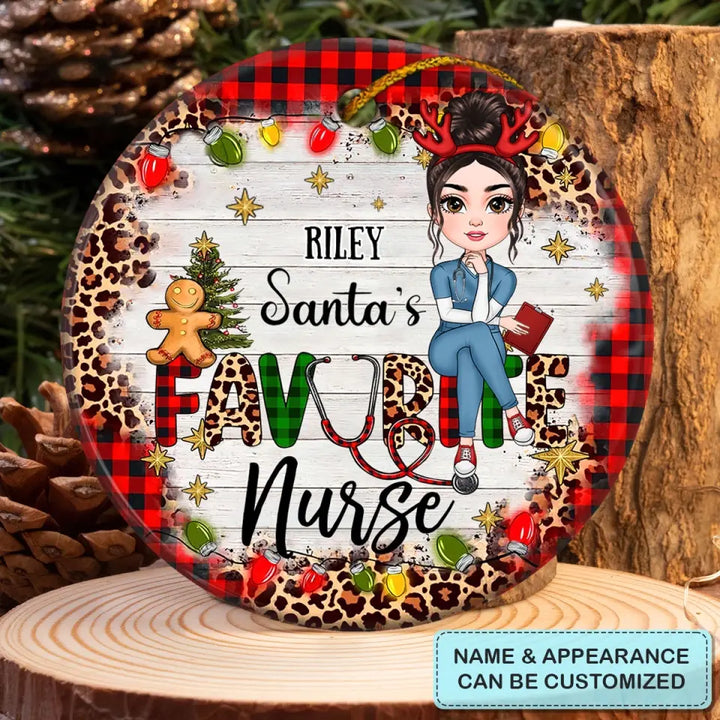 Santa's Favorite Nurse - Personalized Custom Ceramic Ornament - Nurse's Day, Appreciation, Christmas Gift For Nurse