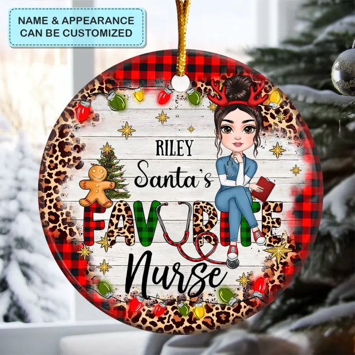 Santa's Favorite Nurse - Personalized Custom Ceramic Ornament - Nurse's Day, Appreciation, Christmas Gift For Nurse