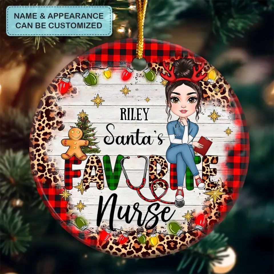 Santa's Favorite Nurse - Personalized Custom Ceramic Ornament - Nurse's Day, Appreciation, Christmas Gift For Nurse