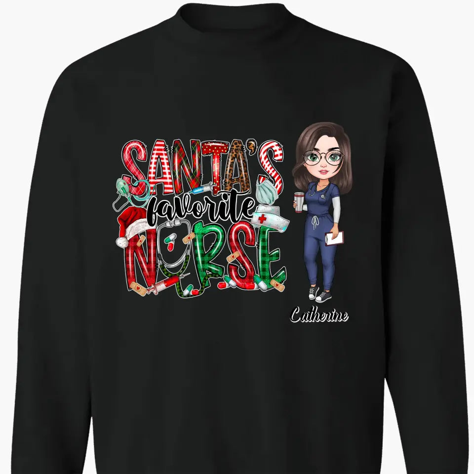 Santa Favourite Nurse - Personalized Custom T-shirt - Nurse's Day, Appreciation, Christmas Gift For Nurse