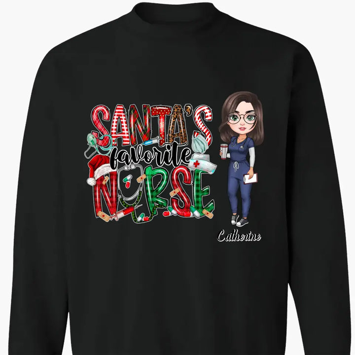 Santa Favourite Nurse - Personalized Custom T-shirt - Nurse's Day, Appreciation, Christmas Gift For Nurse