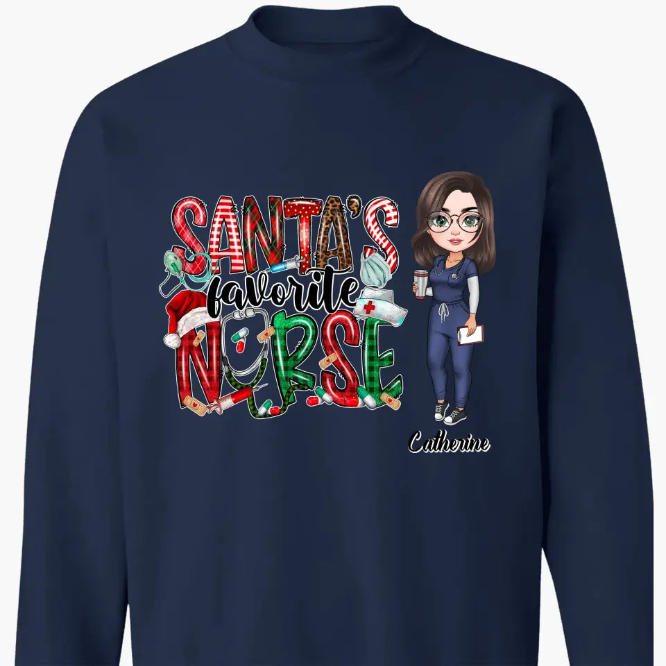 Santa Favourite Nurse - Personalized Custom T-shirt - Nurse's Day, Appreciation, Christmas Gift For Nurse