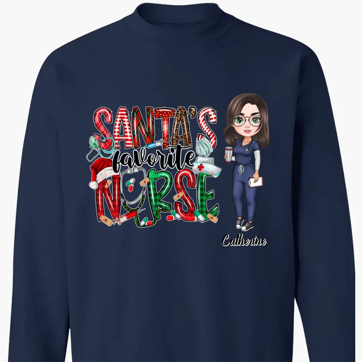 Santa Favourite Nurse - Personalized Custom T-shirt - Nurse's Day, Appreciation, Christmas Gift For Nurse