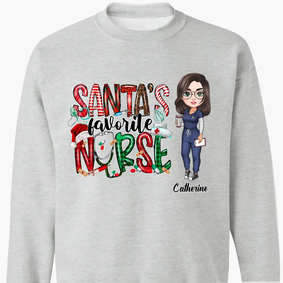 Santa Favourite Nurse - Personalized Custom T-shirt - Nurse's Day, Appreciation, Christmas Gift For Nurse