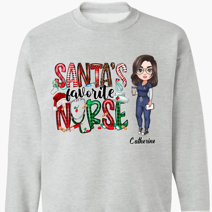 Santa Favourite Nurse - Personalized Custom T-shirt - Nurse's Day, Appreciation, Christmas Gift For Nurse