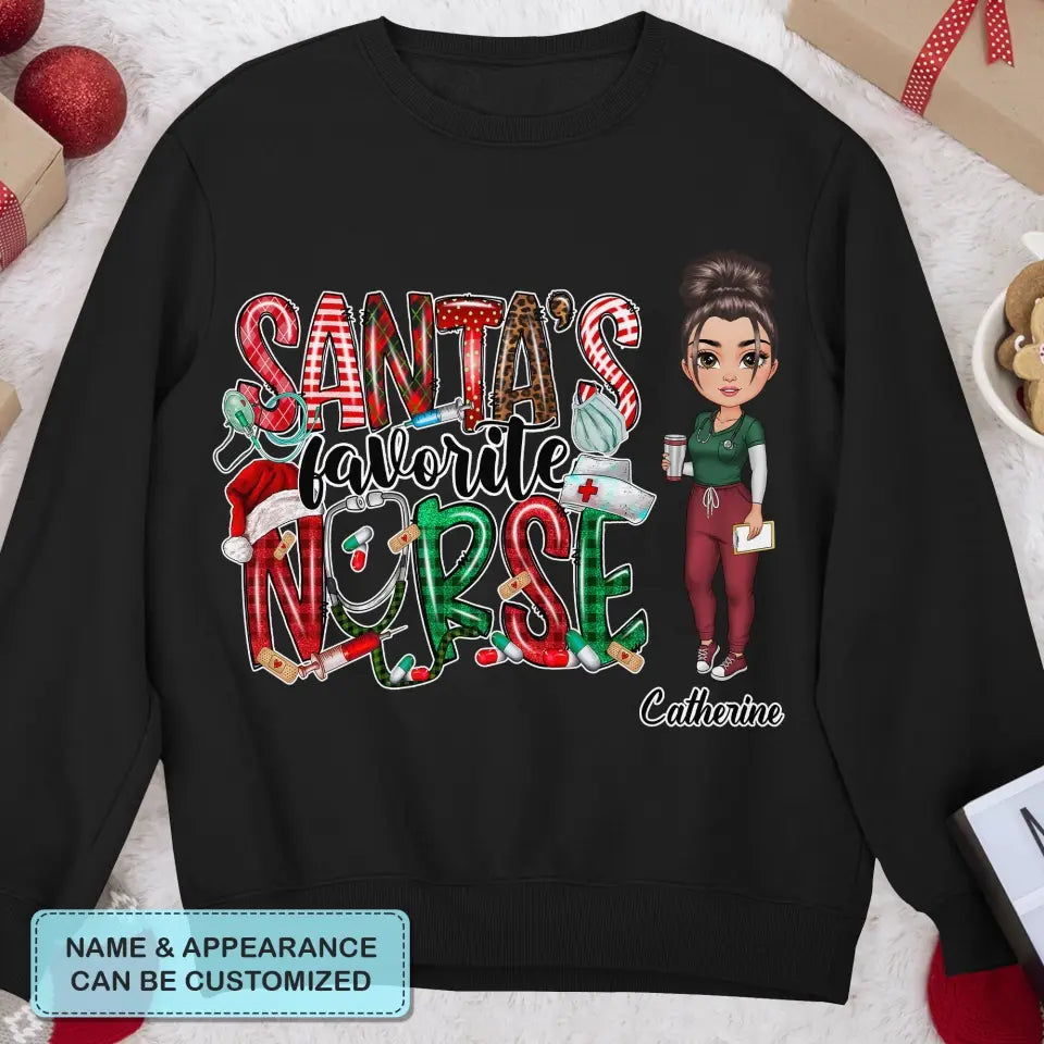 Santa Favourite Nurse - Personalized Custom T-shirt - Nurse's Day, Appreciation, Christmas Gift For Nurse