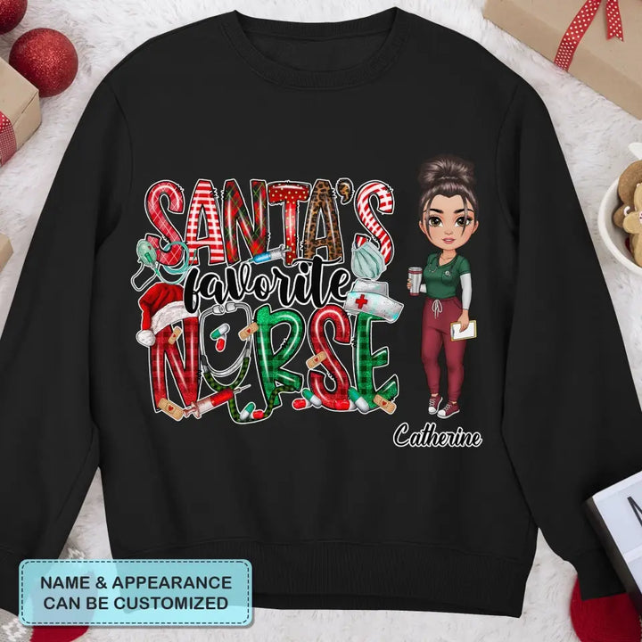 Santa Favourite Nurse - Personalized Custom T-shirt - Nurse's Day, Appreciation, Christmas Gift For Nurse