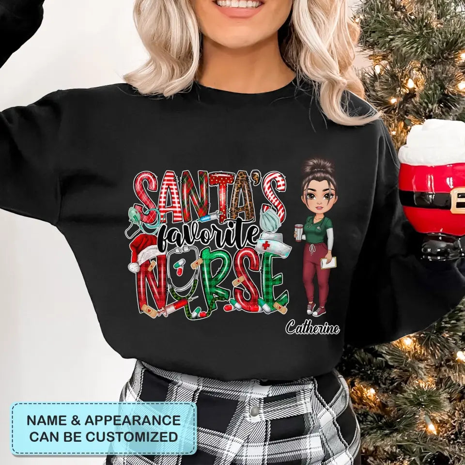 Santa Favourite Nurse - Personalized Custom T-shirt - Nurse's Day, Appreciation, Christmas Gift For Nurse