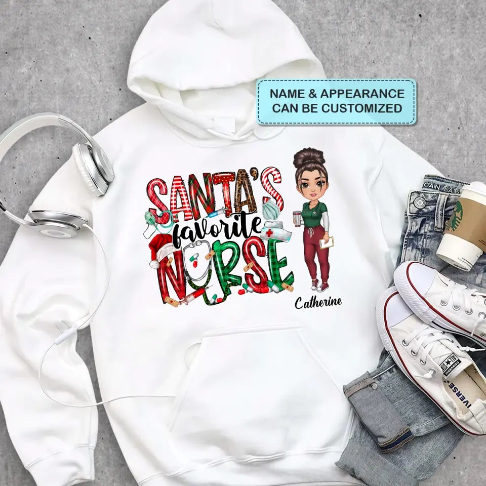 Santa Favourite Nurse - Personalized Custom T-shirt - Nurse's Day, Appreciation, Christmas Gift For Nurse