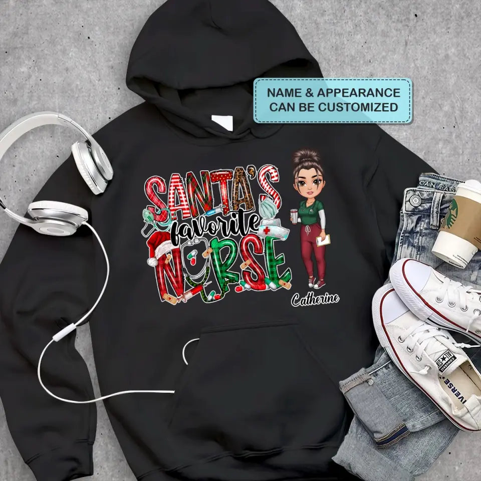 Santa Favourite Nurse - Personalized Custom T-shirt - Nurse's Day, Appreciation, Christmas Gift For Nurse