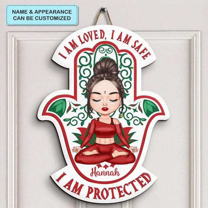 I Am Loved, I Am Safe Christmas Ver - Personalized Custom Door Sign - Christmas, Home Decor Gift For Yoga Lover