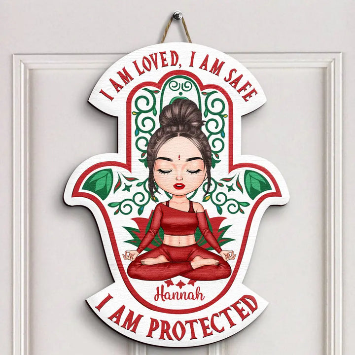 I Am Loved, I Am Safe Christmas Ver - Personalized Custom Door Sign - Christmas, Home Decor Gift For Yoga Lover
