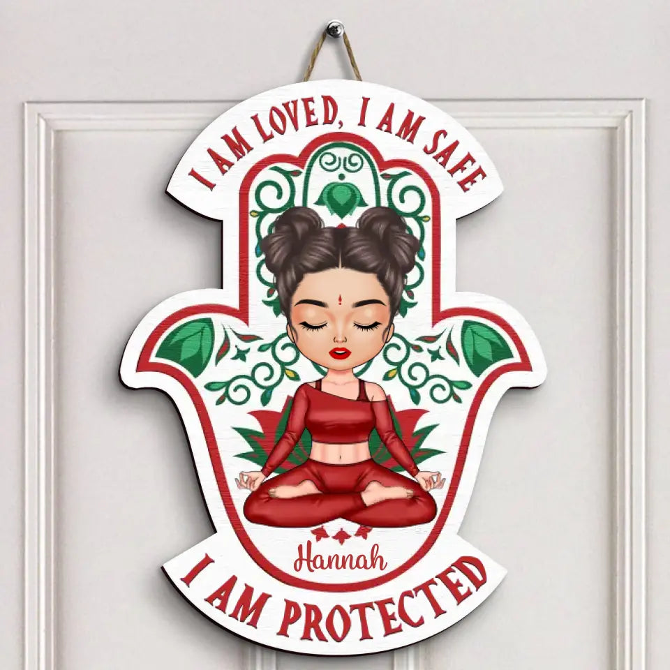 I Am Loved, I Am Safe Christmas Ver - Personalized Custom Door Sign - Christmas, Home Decor Gift For Yoga Lover