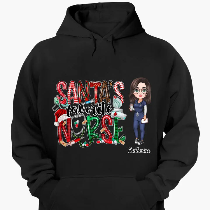 Santa Favourite Nurse - Personalized Custom T-shirt - Nurse's Day, Appreciation, Christmas Gift For Nurse